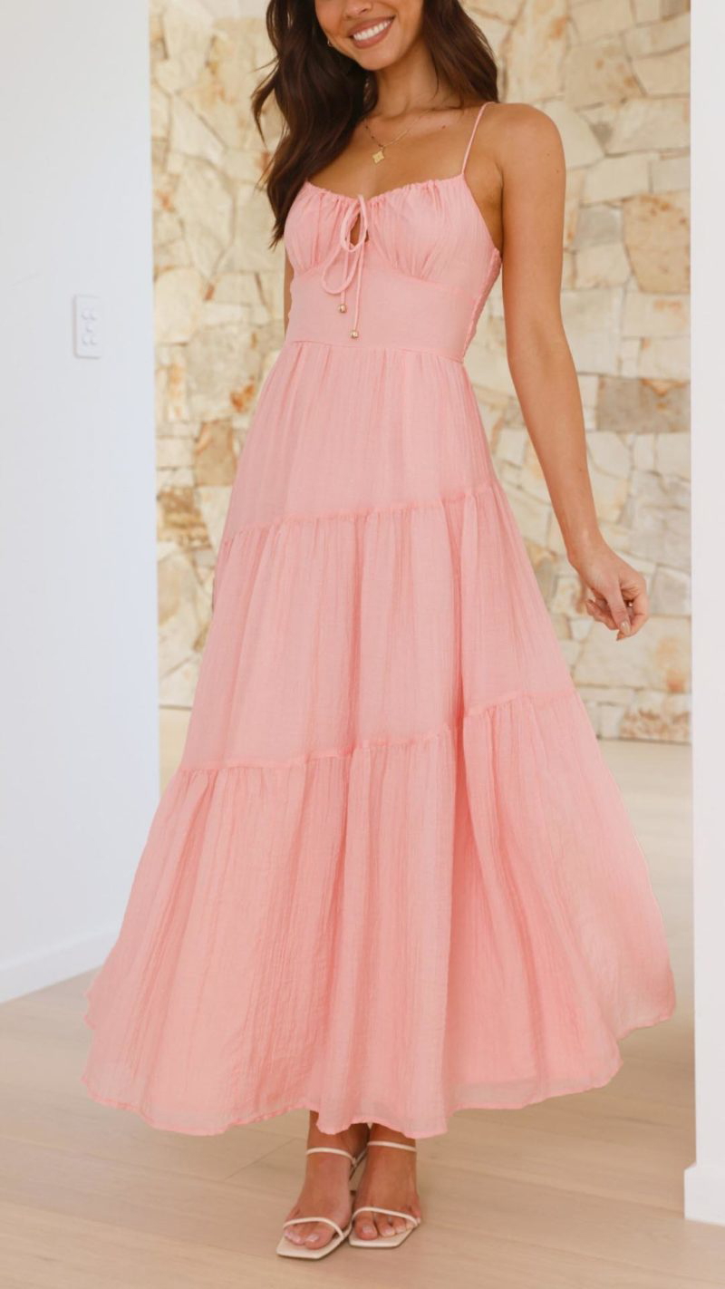 Toperth Pink Shirred Maxi Dress – Toperth