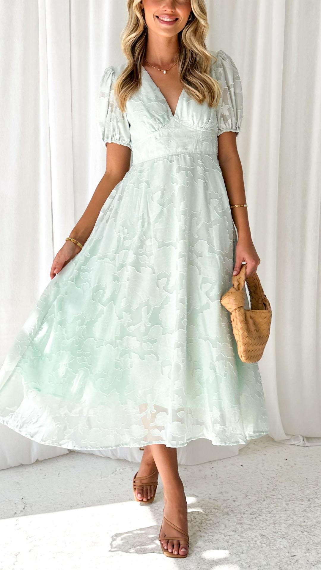 Toperth Mint Lace V-Neck Midi Dress – Toperth