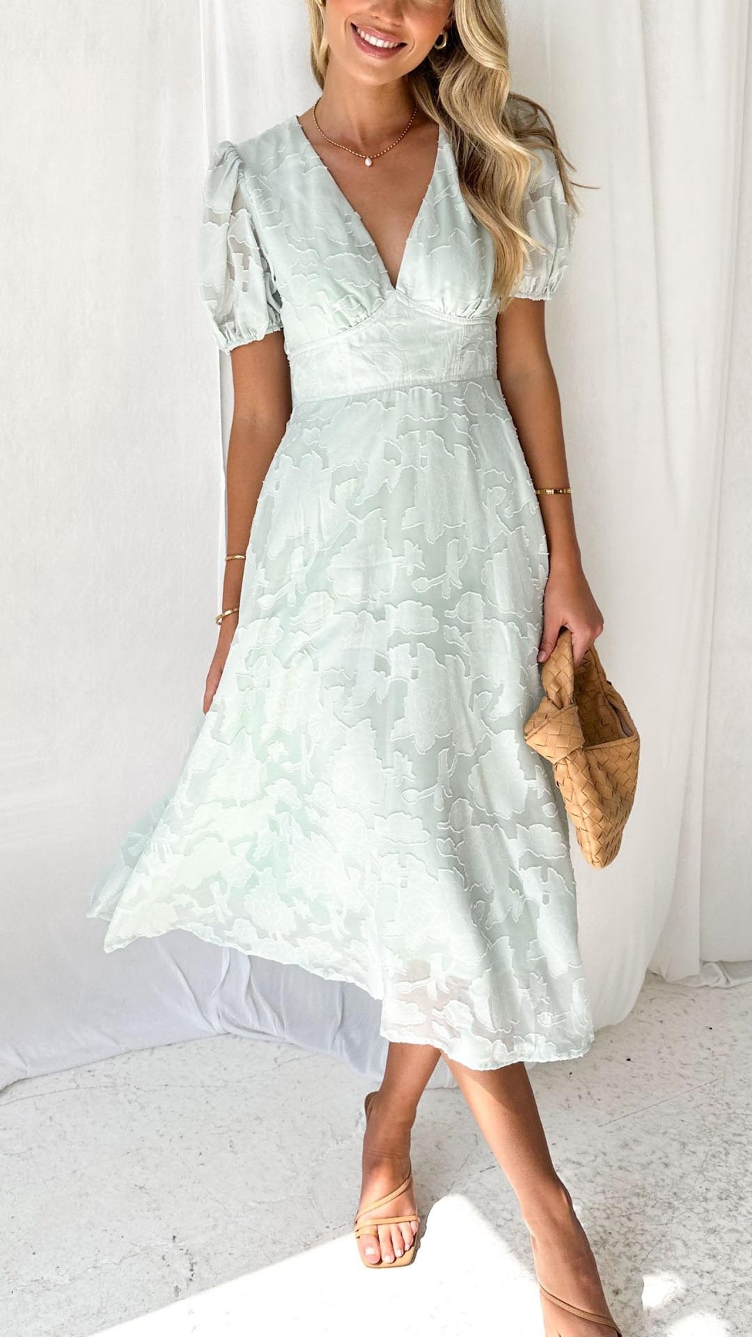 Toperth Mint Lace V-Neck Midi Dress – Toperth