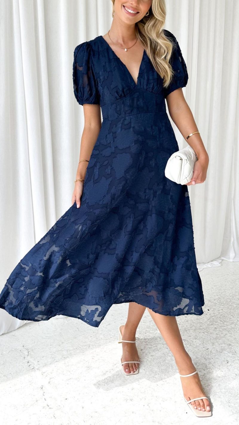 Toperth Navy Lace V-Neck Midi Dress – Toperth