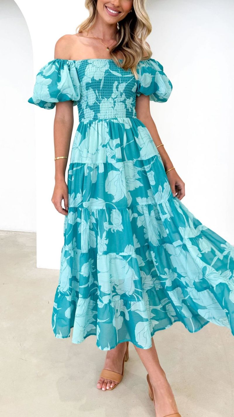 Toperth Turquoise Floral Maxi Dress – Toperth