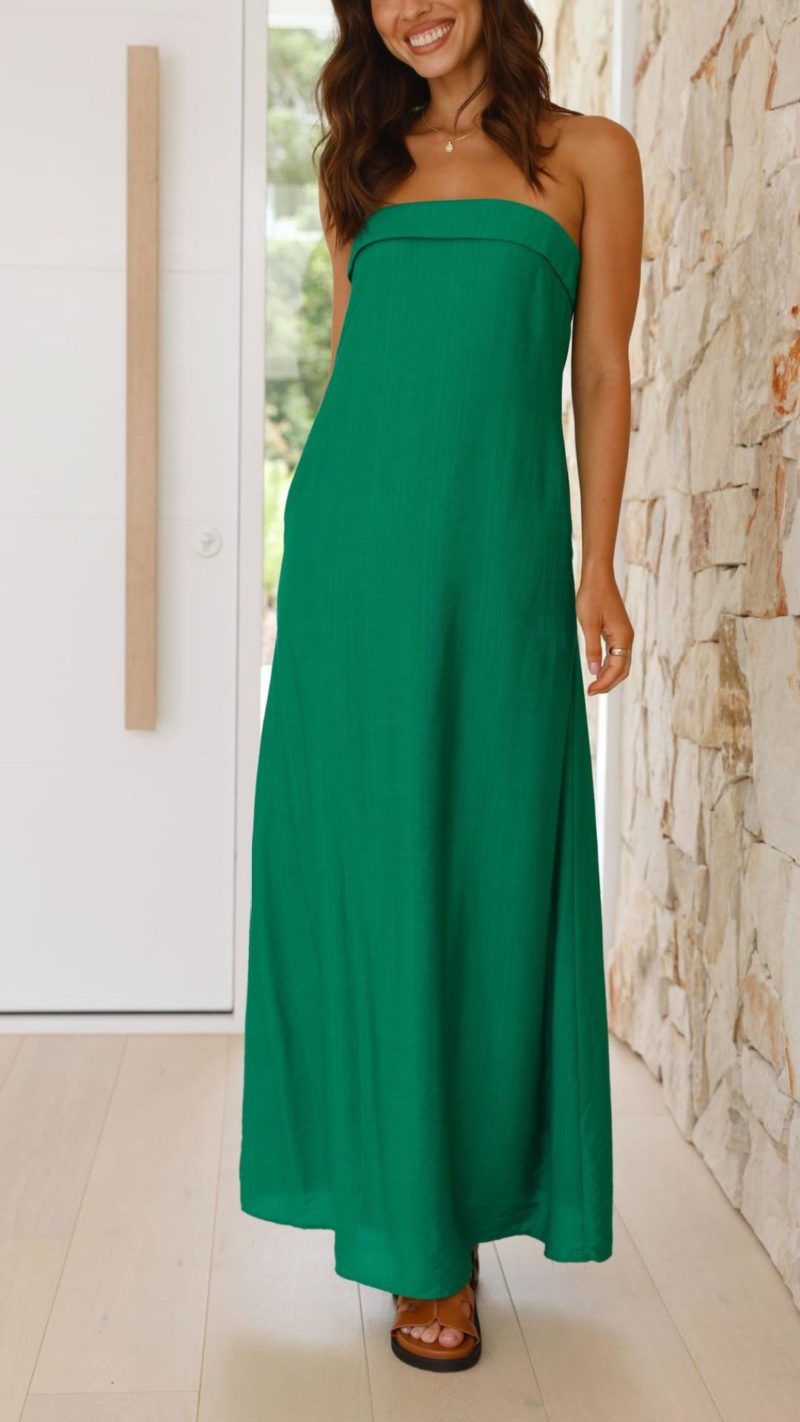 Toperth Green Pocketed Maxi Dress – Toperth