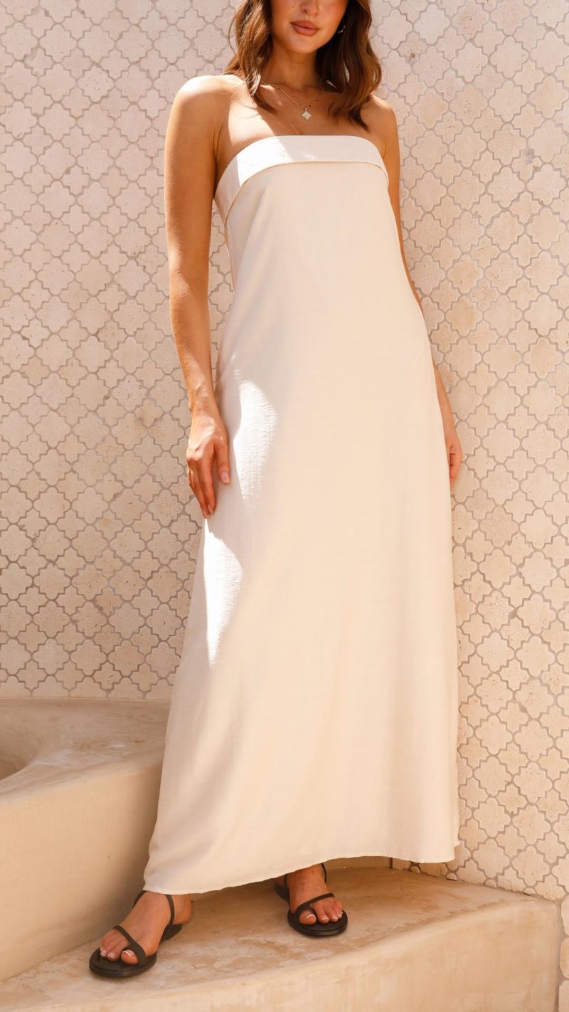 Toperth Beige Pocketed Maxi Dress – Toperth