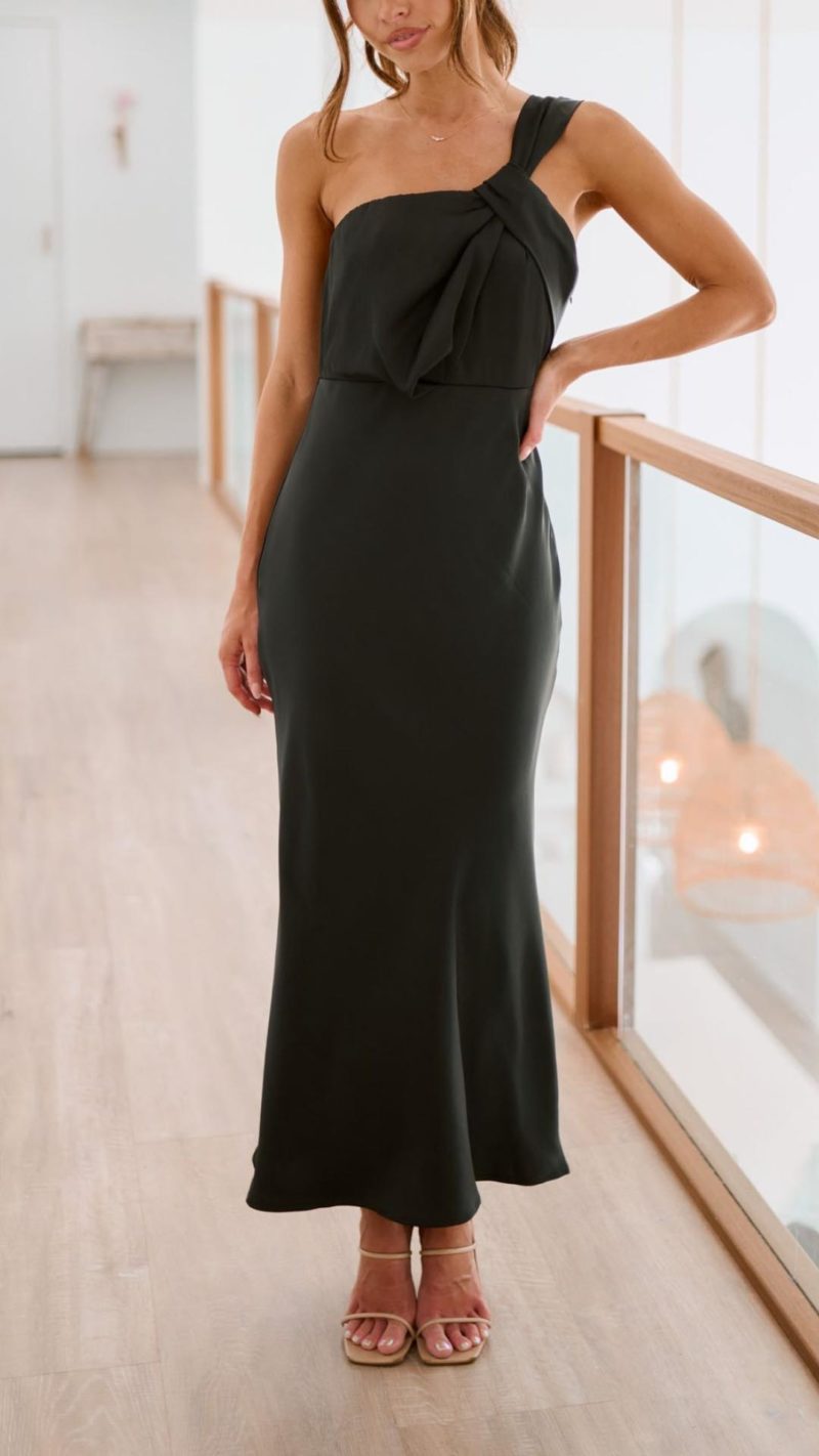 Toperth Black Draped Bust Maxi Dress – Toperth