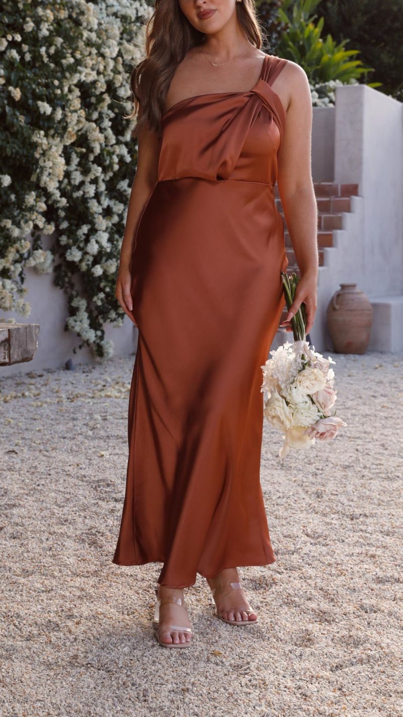 Toperth Copper Draped Bust Maxi Dress – Toperth