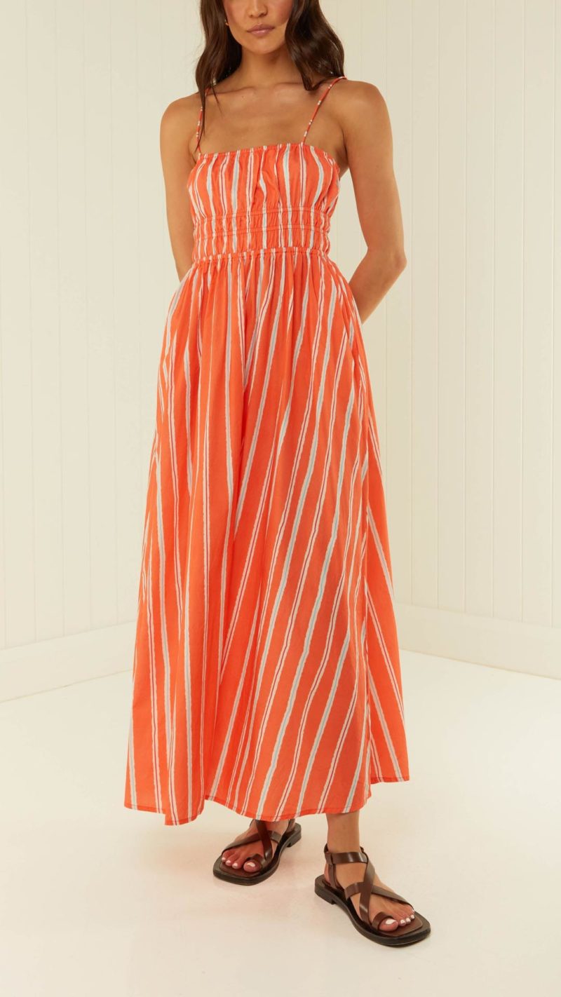 Toperth Striped Orange Maxi Dress – Toperth