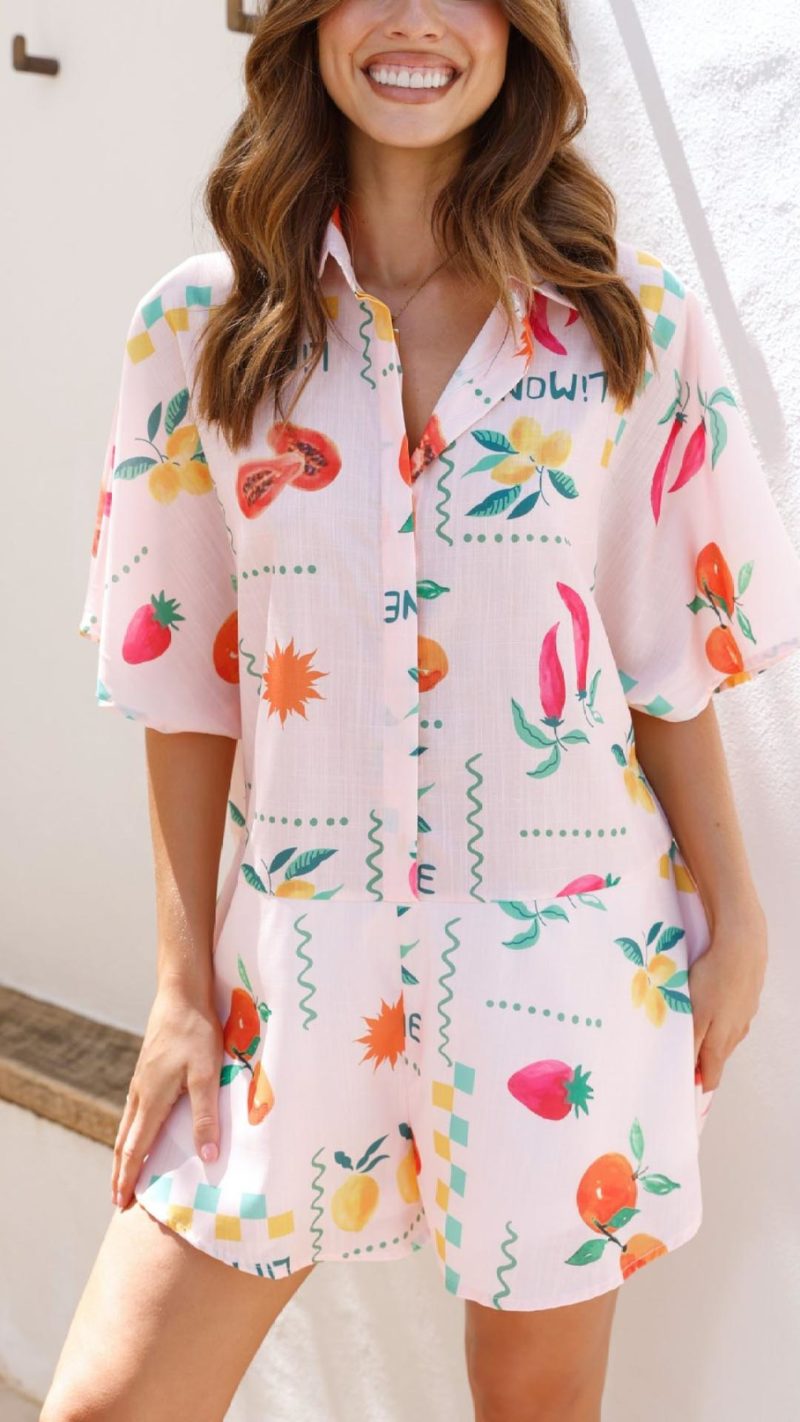 Toperth Fruit Print Oversized Shirt Romper – Toperth