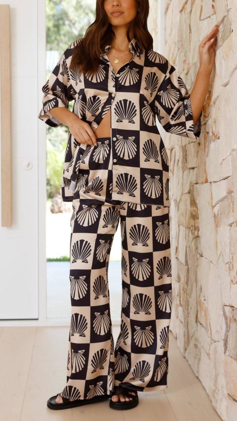 Toperth Shell Print Relaxed Two- Piece Set – Toperth