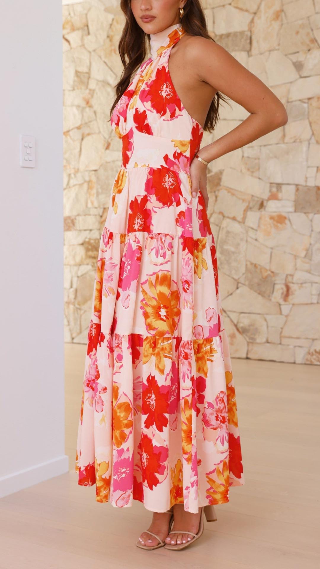 Toperth Floral Halter Neck Maxi Dress – Toperth