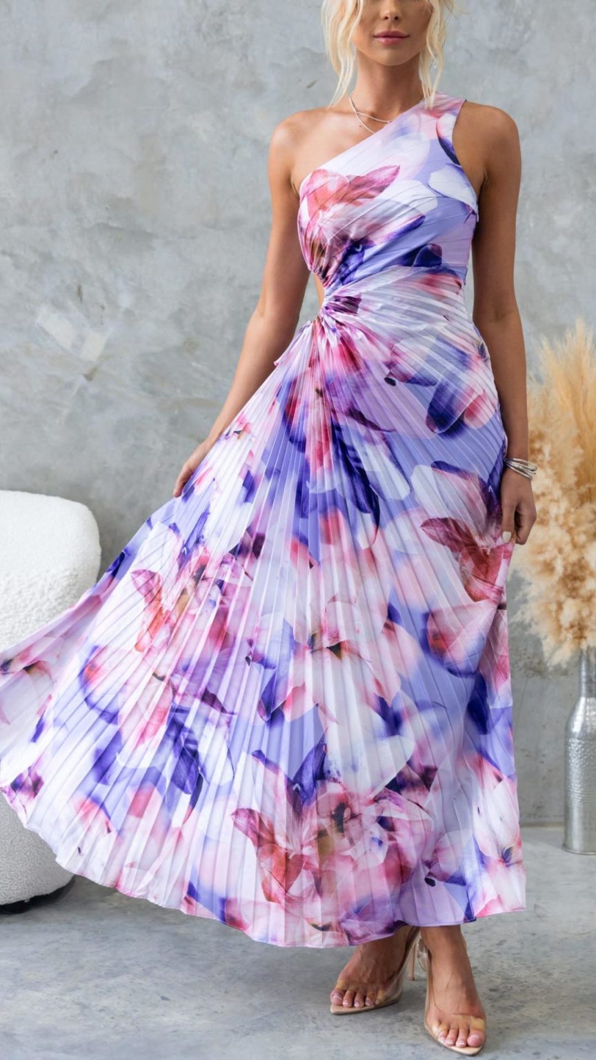 Qearl Floral Off Shoulder Pleated Maxi Dress
