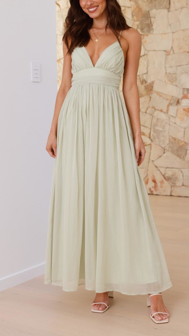 Toperth Sage V-Neck Chiffon Maxi Dress – Toperth