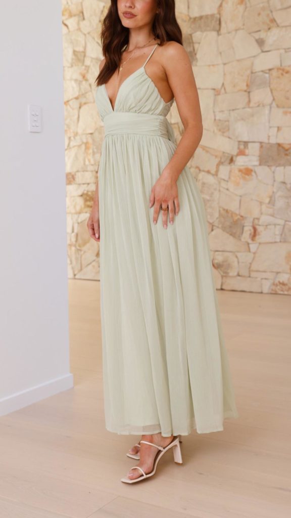 Open Back Chiffon Dresses with Deep V-neck Sage Plus Size