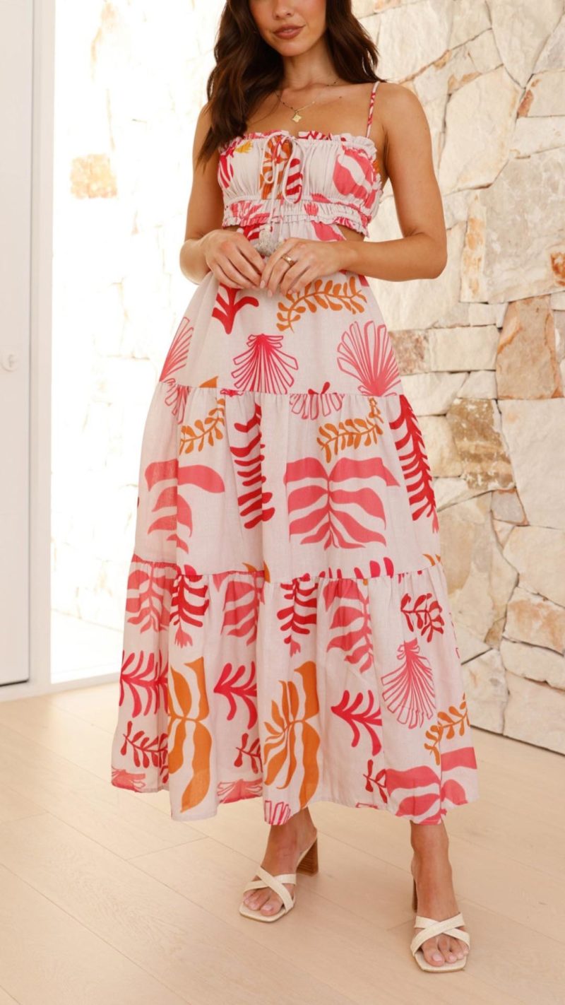 Toperth Vibrant Print Cutout Maxi Dress – Toperth