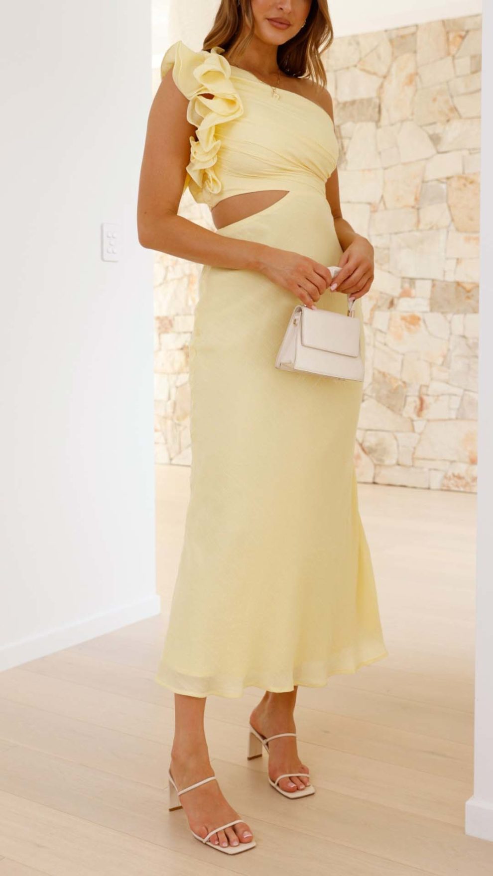 Yellow Drooping One Shoulder Maxi Dress