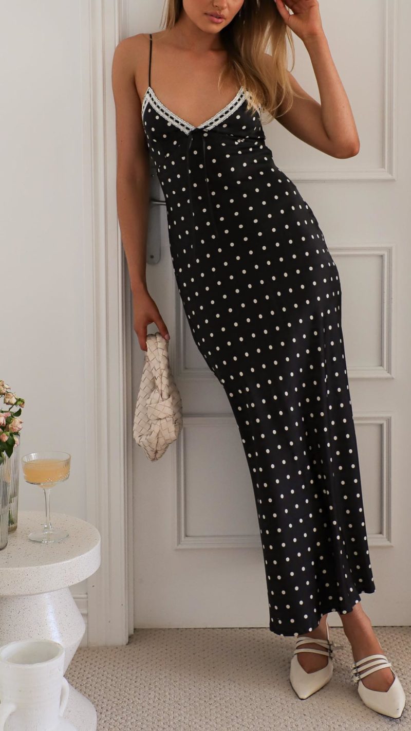 Toperth Black Polka Dot Maxi Dress – Toperth