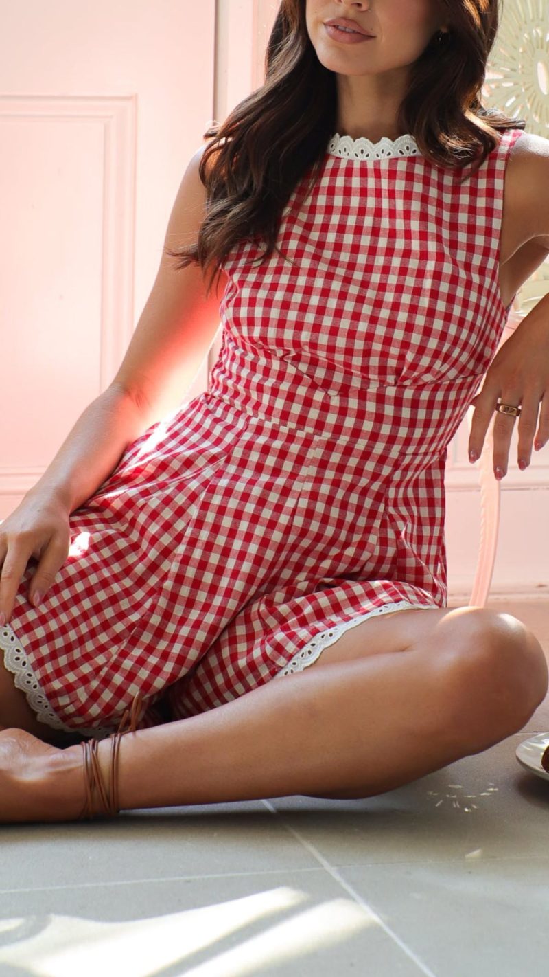 Toperth Red Gingham Lace Romper – Toperth