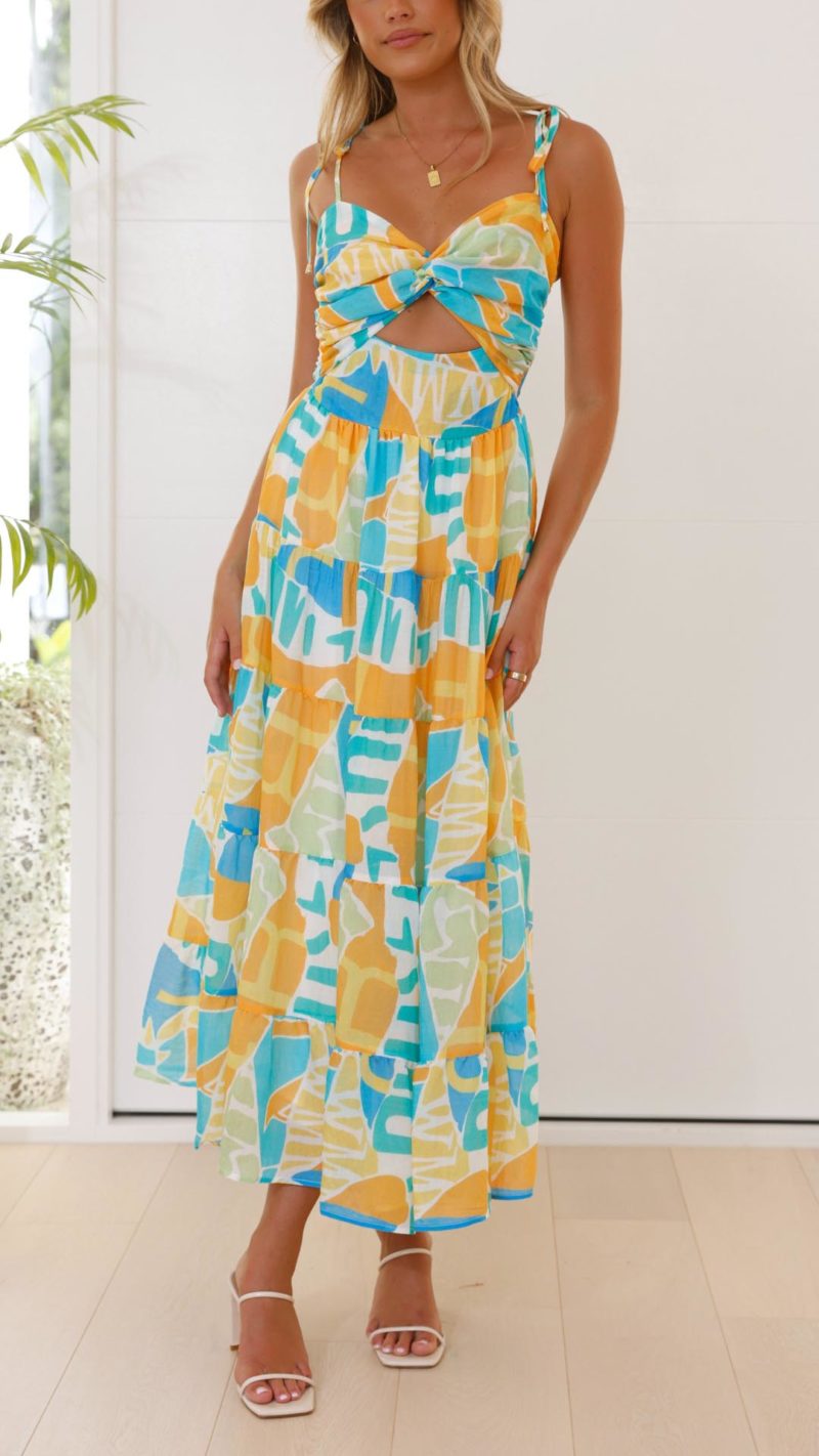 Toperth Bold Print Cut-Out Tiered Maxi Dress – Toperth