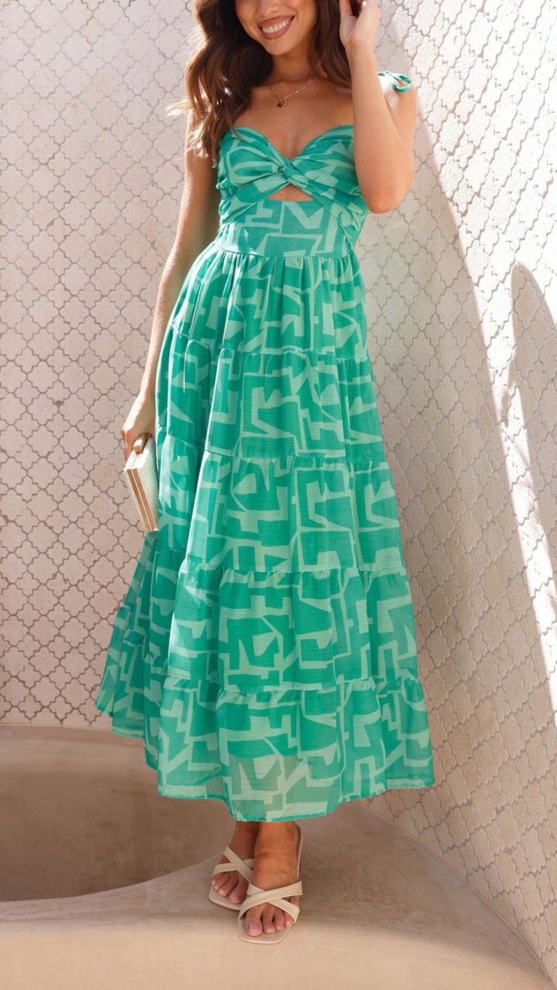 Toperth Green Cut-Out Knot-Bust Maxi Dress – Toperth