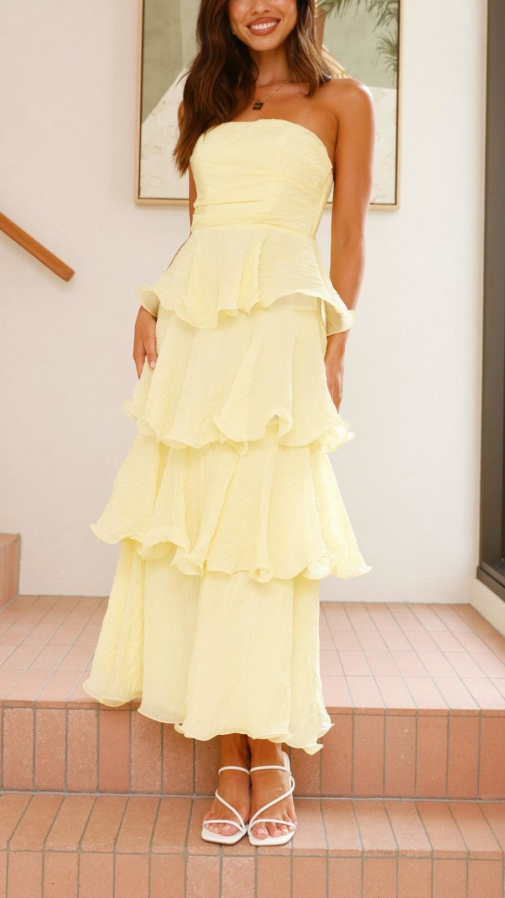 Yellow Tiered Ruffles A-Line Chiffon Sleeveless Strapless Homecoming Dress main image 1