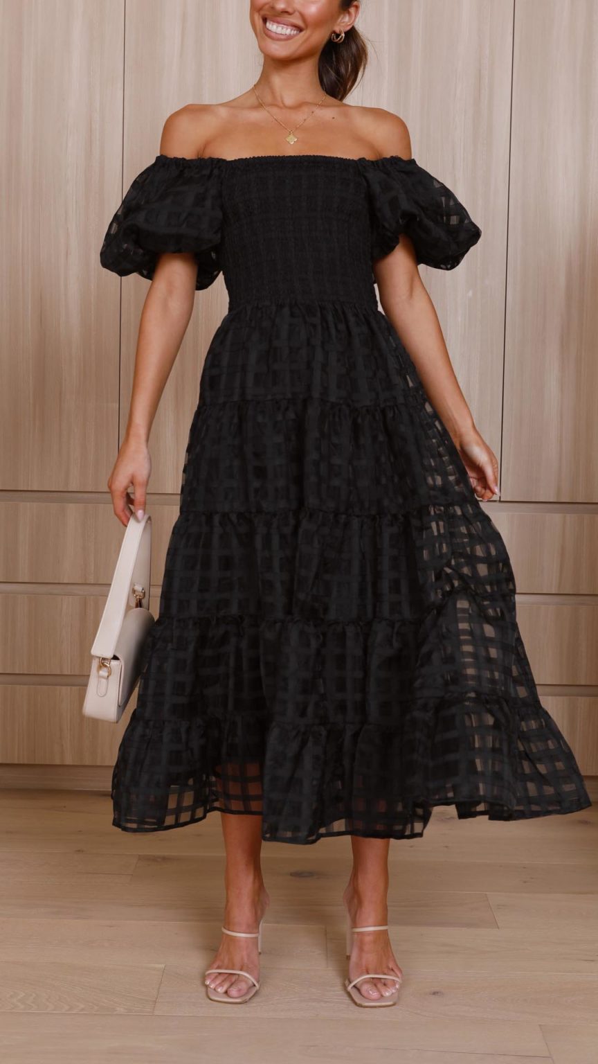 Long Sleeve Off Shoulder Plain panel Faux Fur Maxi Sheath Dress main image 0