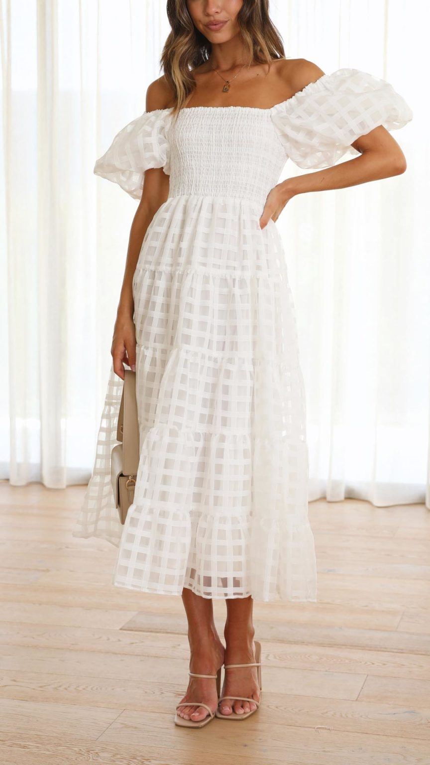 Tover | White Broderie Plunge-Neck Maxi Dress