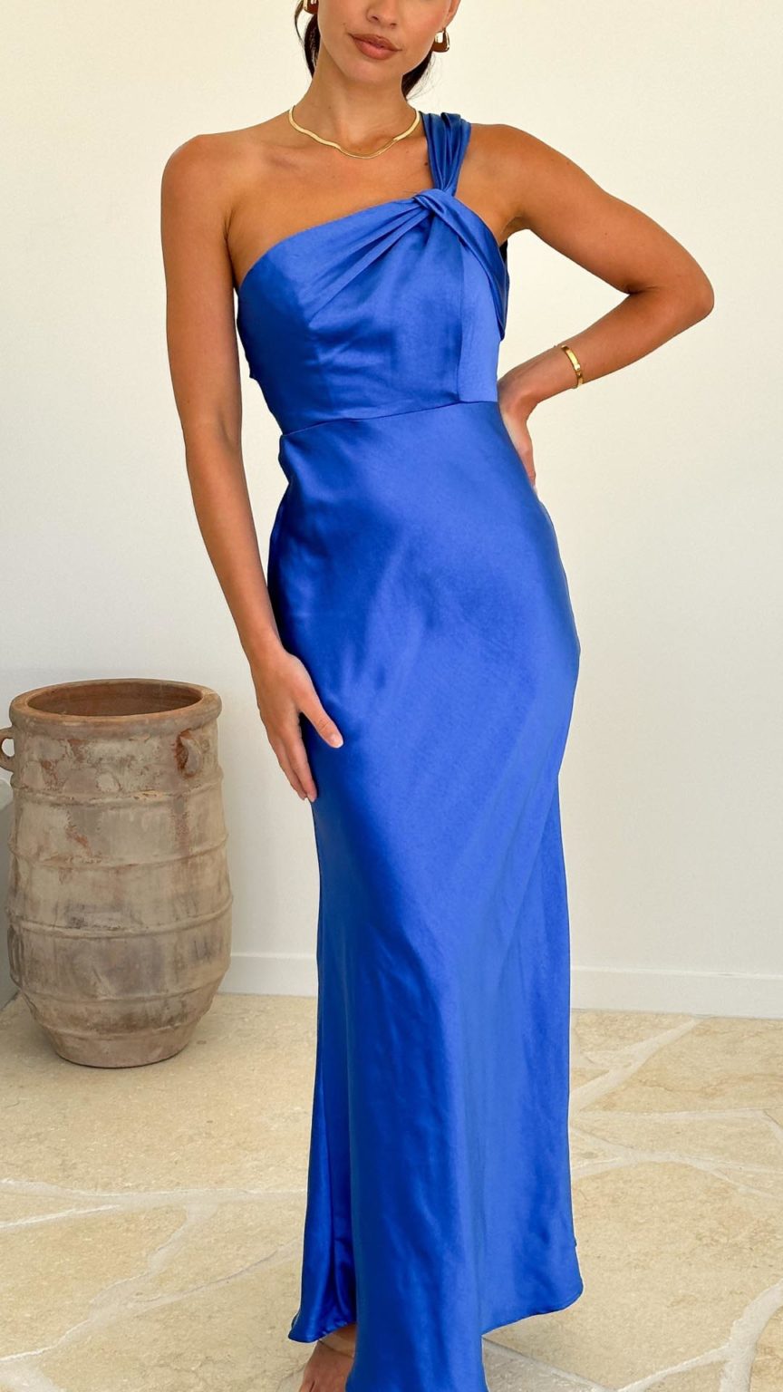 Tiah royal blue satin lace trim maxi dress main image 1