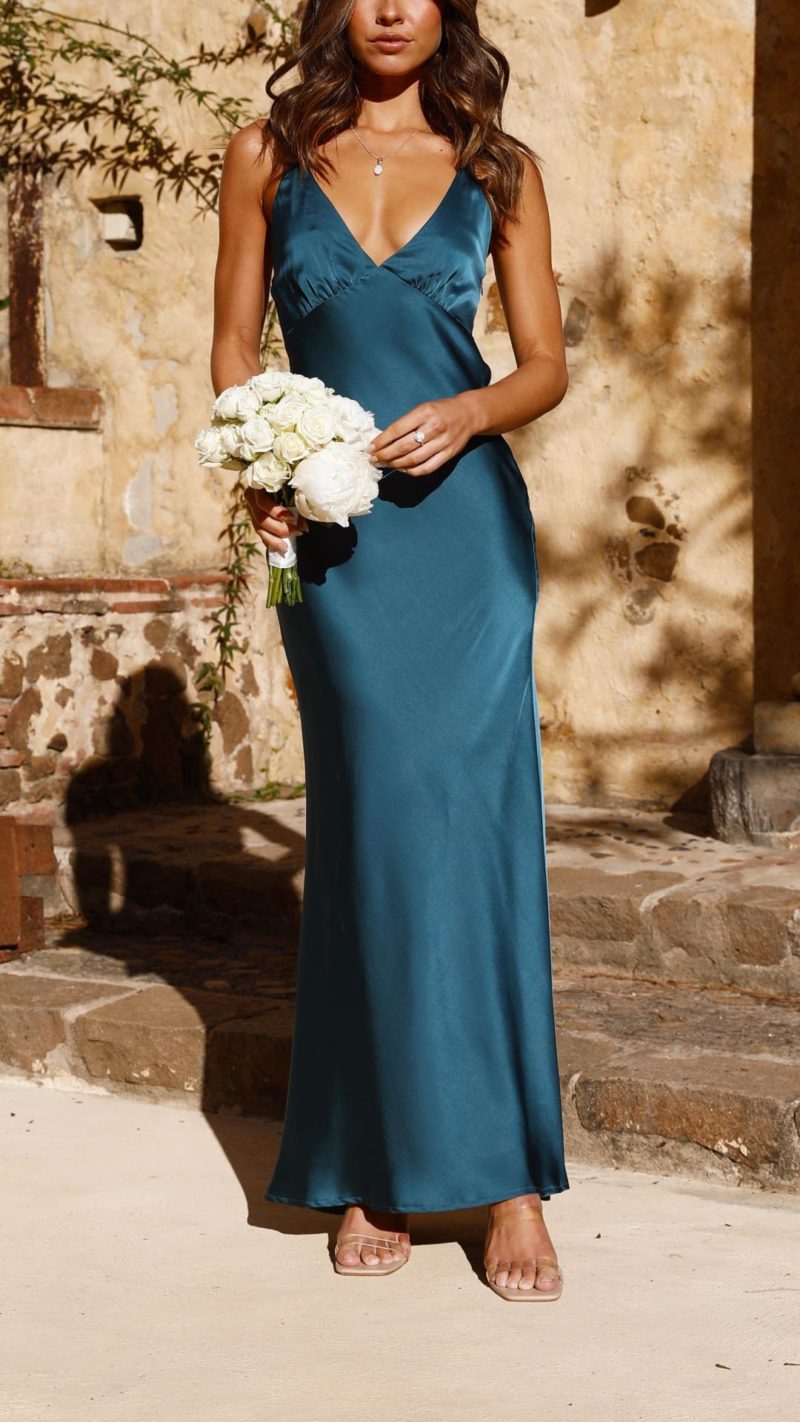 Toperth Luxe Dark Blue Satin Formal Maxi Dress – Toperth