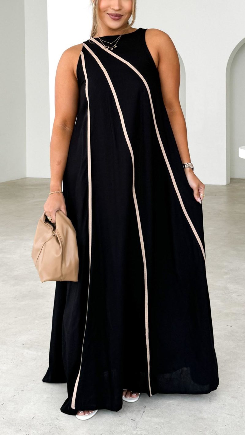 Toperth Black Contrast Trim Sleeveless Maxi Dress – Toperth