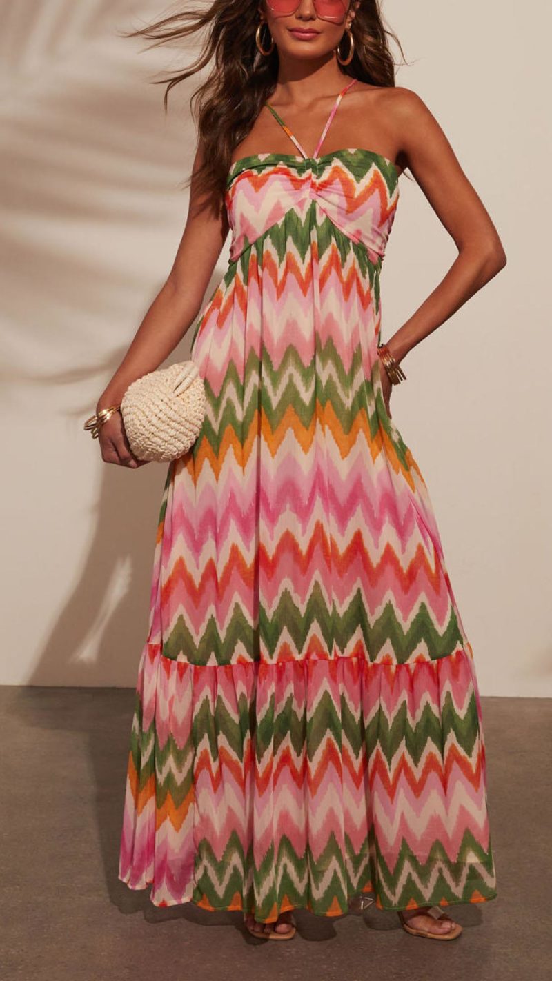 Toperth Multicolor Zigzag Empire Maxi Dress – Toperth