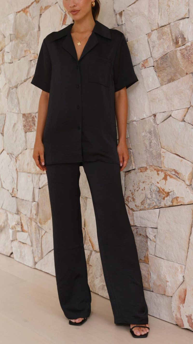 Toperth Black Oversized Two-Piece Shirt Set – Toperth