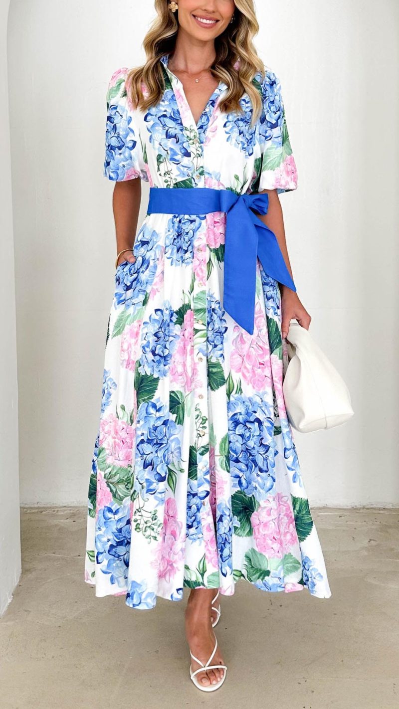 Toperth Blue Hydrangea Floral Maxi Dress – Toperth