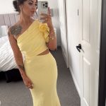 Toperth Yellow One-Shoulder Cutout Maxi Dress photo review