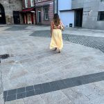 Toperth Yellow Satin Pleated V-Neck Maxi Dress photo review