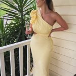 Toperth Yellow One-Shoulder Cutout Maxi Dress photo review