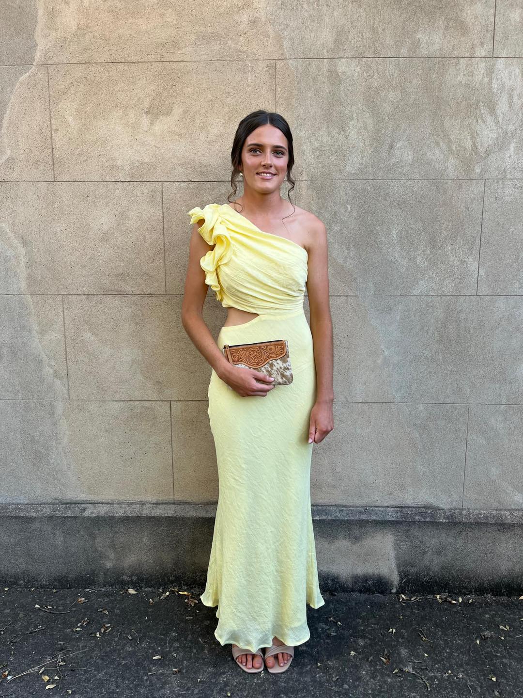 Toperth Yellow One-Shoulder Cutout Maxi Dress photo review