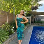 Toperth Teal Floral Open-Back Midi Dress photo review