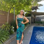 Toperth Teal Floral Open-Back Midi Dress photo review