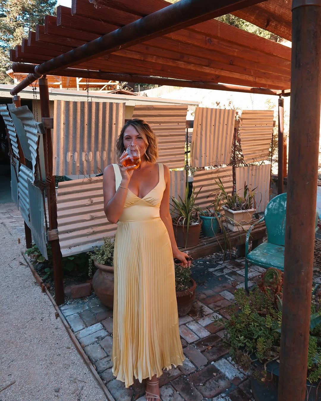 Toperth Yellow Pleated V-Neck Maxi Dress photo review