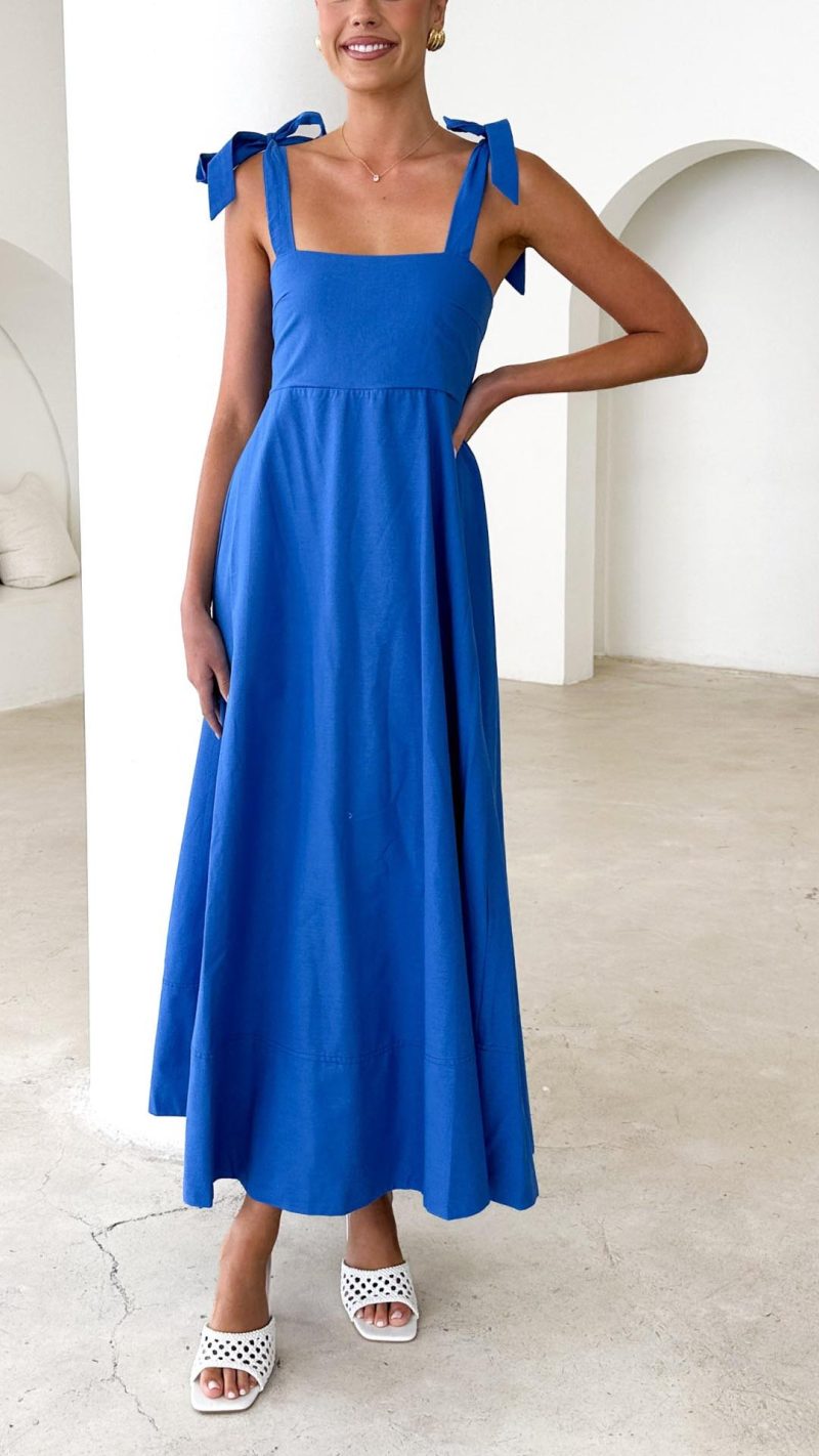 Toperth Blue Square Neck Elastic-Back Maxi Dress – Toperth