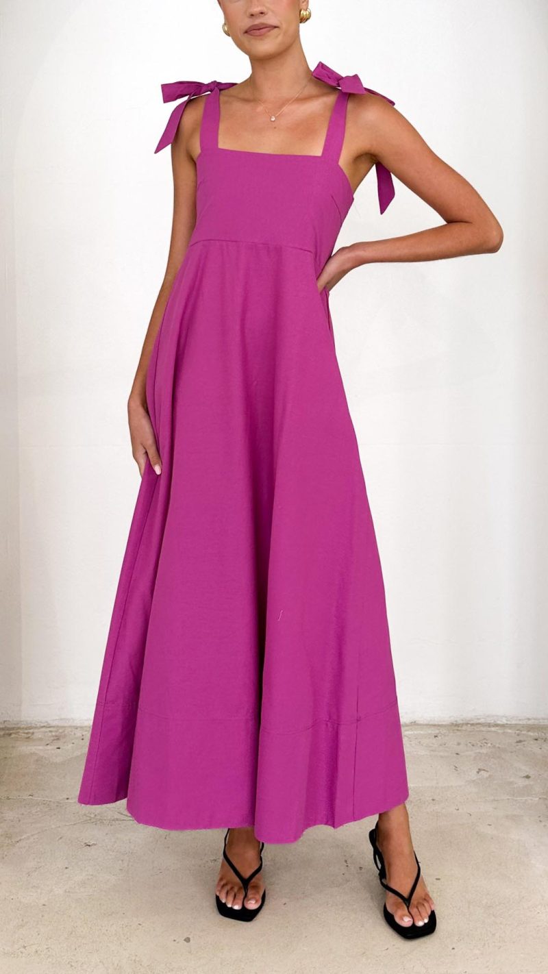 Toperth Mauve Square Neck Elastic-Back Maxi Dress – Toperth