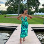 Toperth Green Print Tie Halter Neck Cut-Out Midi Dress photo review