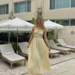 Toperth Yellow Pleated Halter Open-Back Maxi Dress photo review