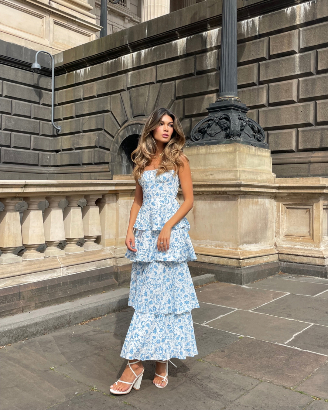 Toperth Blue Floral Tiered Ruffle Bow-Back Maxi Dress photo review