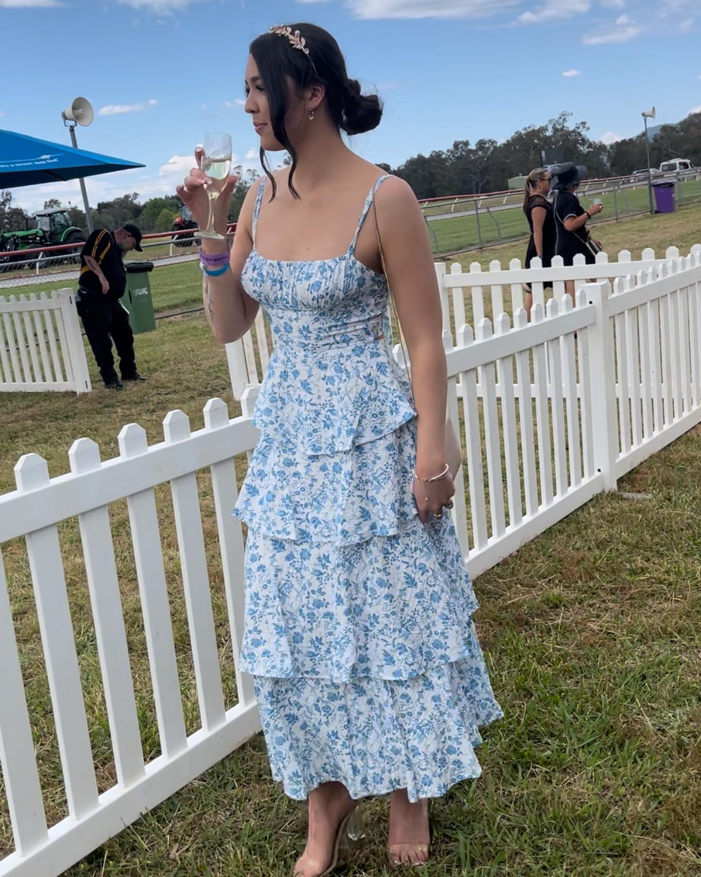 Toperth Blue Floral Tiered Ruffle Bow-Back Maxi Dress photo review