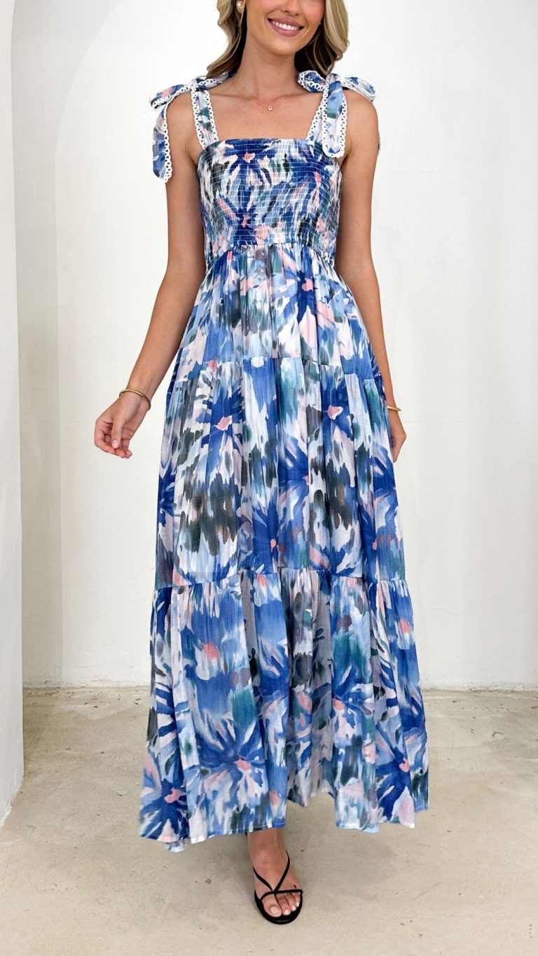 Floral Smocked Tiered Maxi Dress with Tie Straps