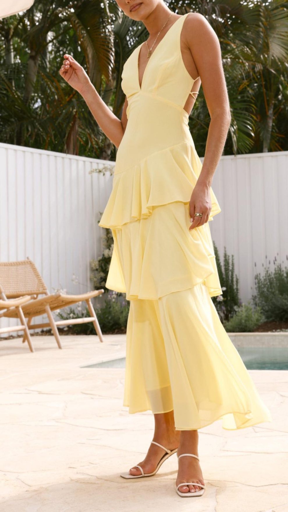 Dorise Tied Back Ruffle Maxi Dress Floral Yellow main image 0