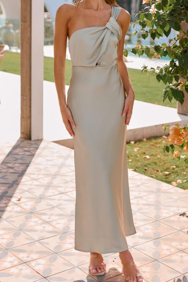 Toperth Olive One Shoulder Draped Maxi Dress