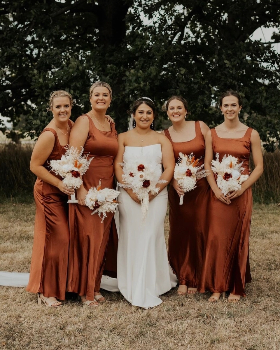Toperth Rust Satin Side-Gathered Maxi Dress photo review