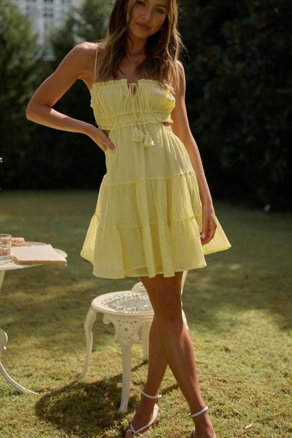Toperth Sun-Kissed Sheer Cutout with Frills Yellow Mini Dress