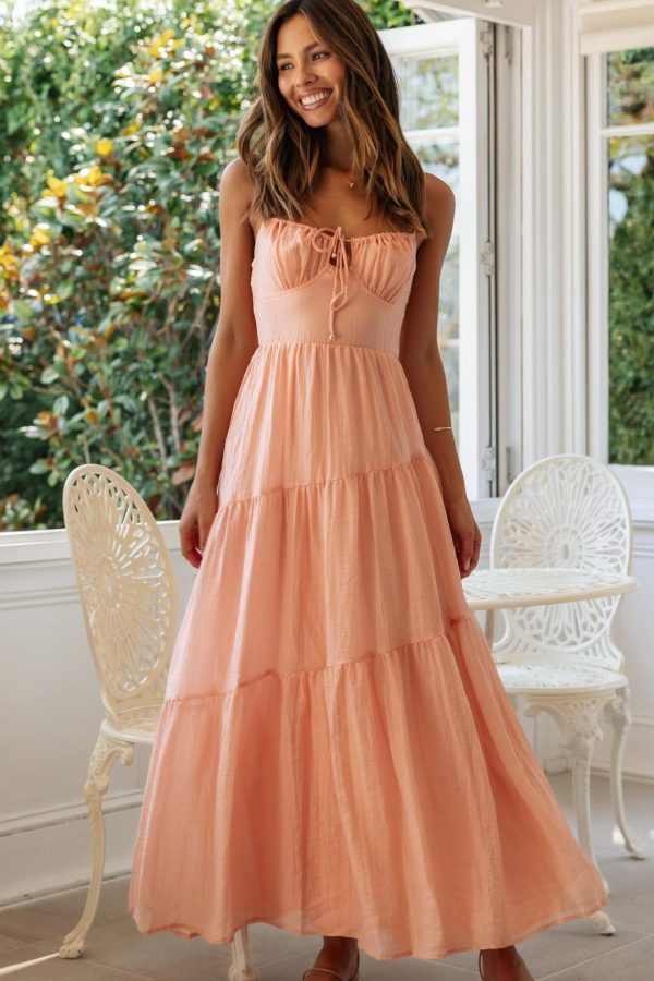 Toperth Romantic Sweetheart Neckline Tie-Up Maxi Dress